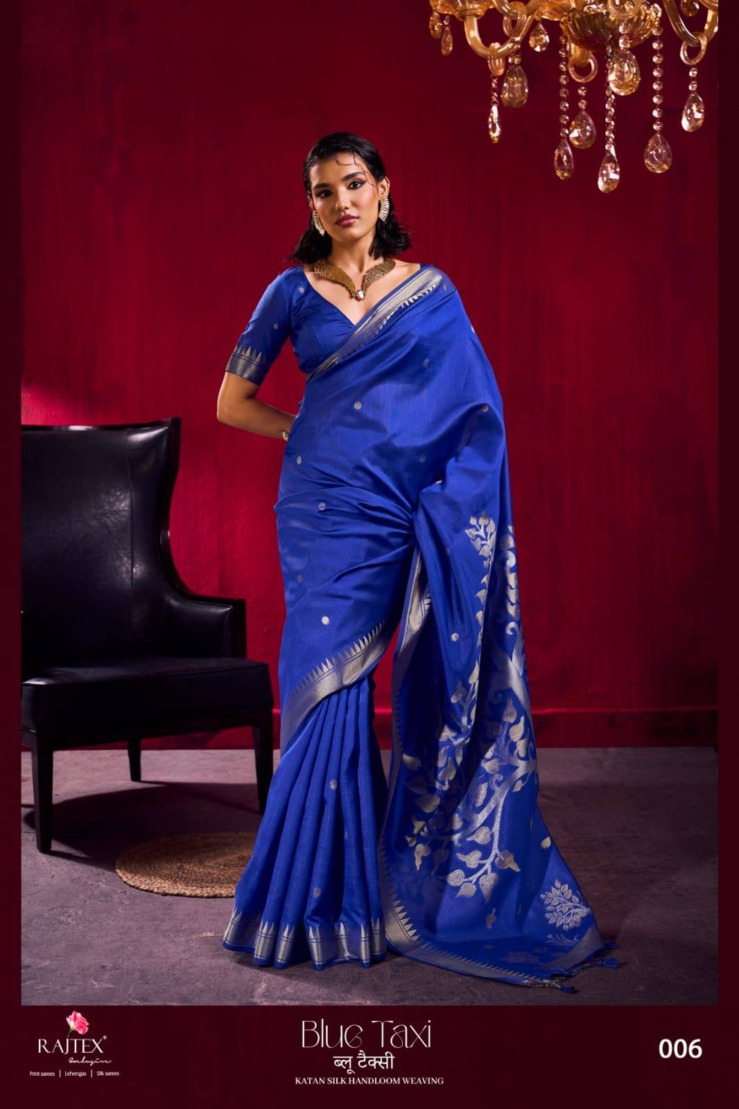 Blue Taxi By Raj Tex 001 to 006 Series Indian Traditional Wear Collection Beautiful Stylish Fancy Colorful Party Wear & Occasional Wear Satin Crepe Sarees At Wholesale Price